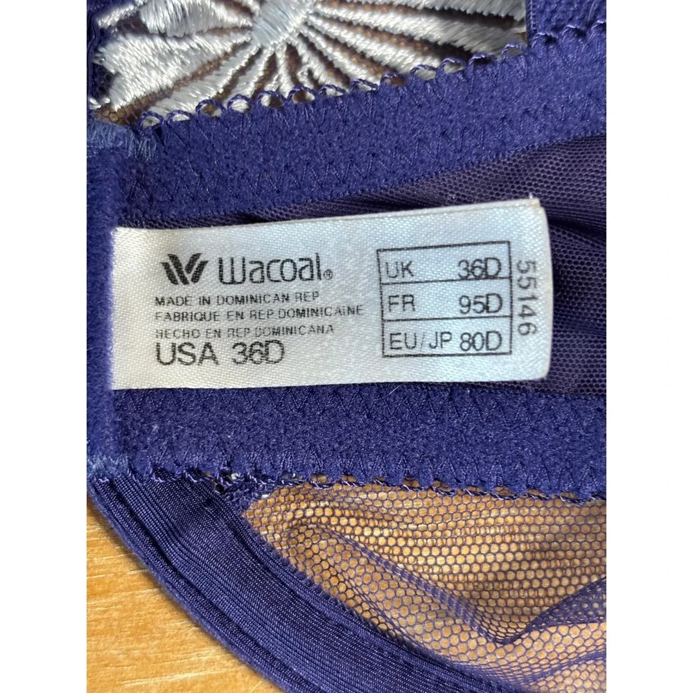 Wacoal Retro Chic Underwire Bra 36D Blue Floral Embroidery Mesh 55146